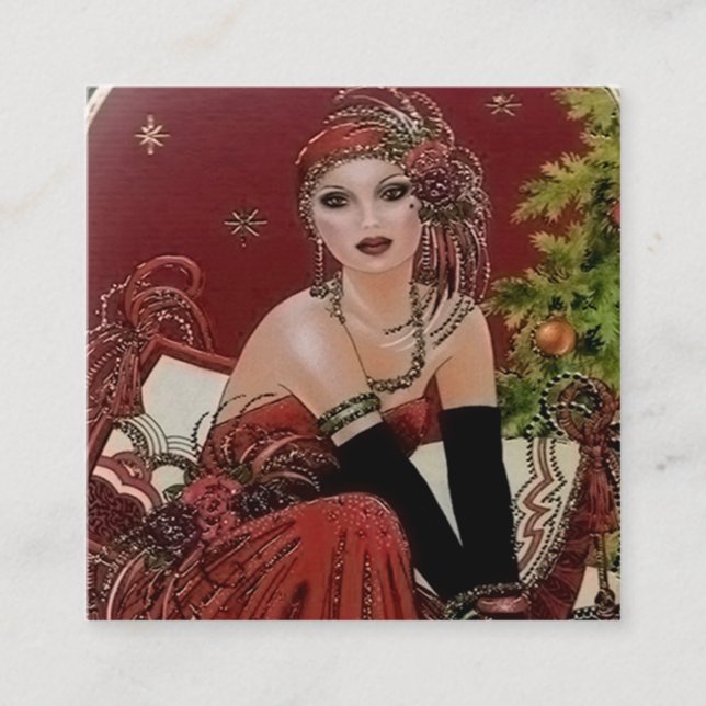 Carte De Visite Carré Dame de Noël rétro Art déco (Devant)