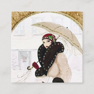 Carte De Visite Carré Dame de Noël rétro Art déco