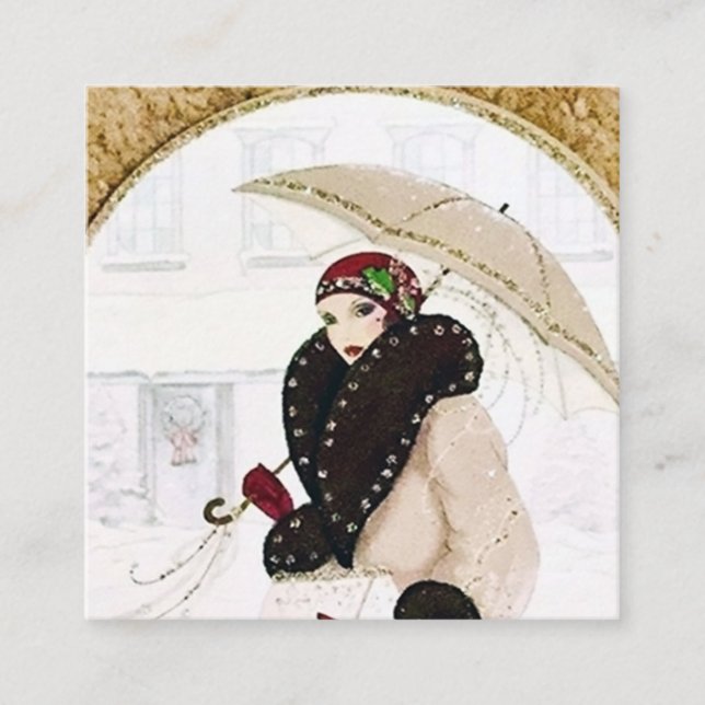 Carte De Visite Carré Dame de Noël rétro Art déco (Devant)
