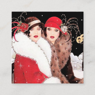 Carte De Visite Carré dames de Noël rétro art déco