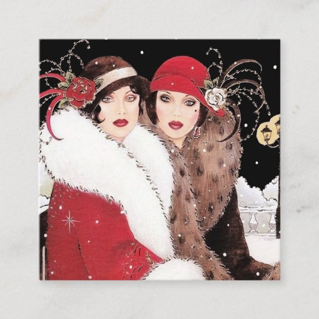 Carte De Visite Carré dames de Noël rétro art déco (Devant)