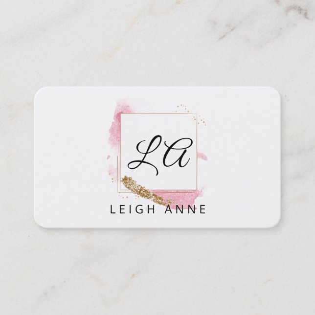 Carte De Visite Carré d'aquarelle moderne Monogramme Pink Gold (Devant)