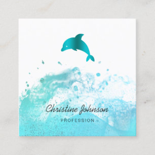 Carte De Visite Carré dauphin bleu turquoise