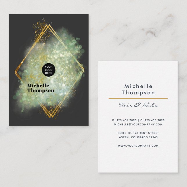 Carte de visite Carré de Bokeh Black et Gold (Devant / Derrière)