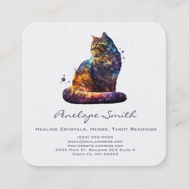Carte de visite Carré de chat aquarelle (Dos)