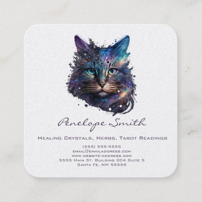 Carte de visite Carré de chat aquarelle (Dos)