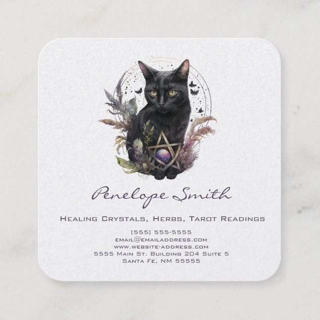 Carte de visite Carré de chat noir aquarelle (Dos)