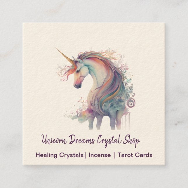 Carte de visite Carré de l'aquarelle Unicorn (Devant)