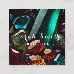 Carte De Visite Carré De magnifiques cristaux et minéraux vert émeraude