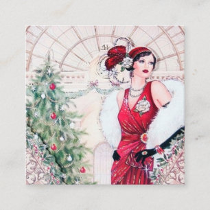 Carte De Visite Carré déco d'art demoiselle de Noël rétro