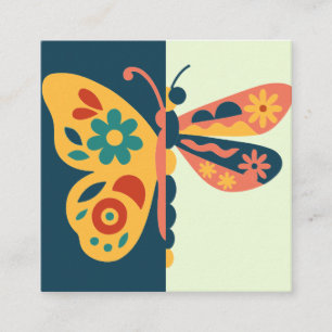 Carte De Visite Carré Décoration de papillon coloré avec des éléments fl