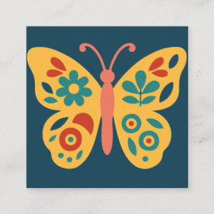 Carte De Visite Carré Décoration papillon colorée avec des éléments flor