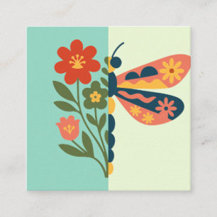 Carte De Visite Carré Décoration papillon colorée avec éléments floraux