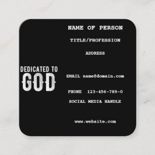 CARTE DE VISITE CARRÉ DÉDIÉ À DIEU COOL PERSONNALISABLE TEXTE BLANC