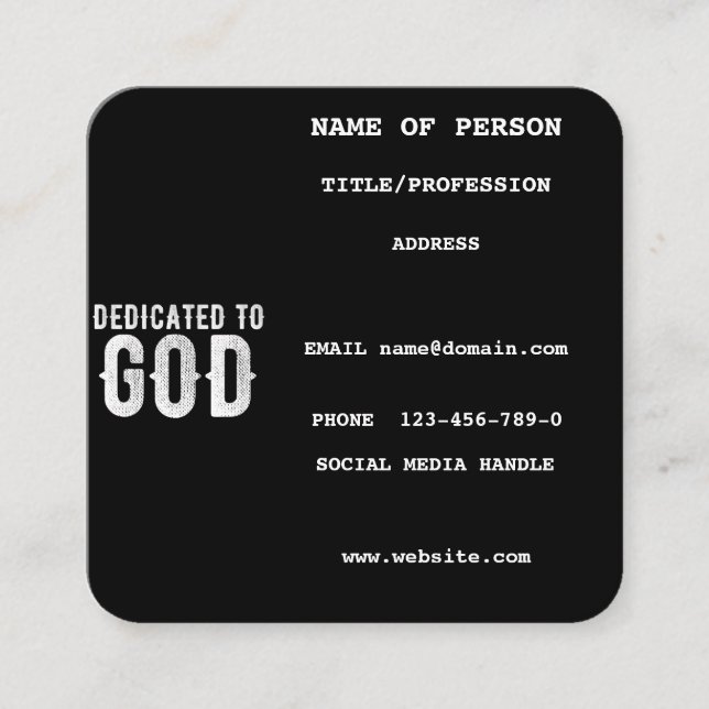 CARTE DE VISITE CARRÉ DÉDIÉ À DIEU COOL PERSONNALISABLE TEXTE BLANC (Devant)