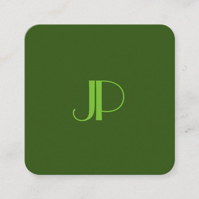 Carte De Visite Carré Deep Forest Green Moderne Élégant Monogramme (Devant)