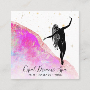 Carte De Visite Carré *~* Déesse Opale Arc-en-ciel rose Mystique céleste