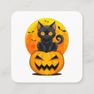 Carte De Visite Carré Déguisement Halloween Citrouille Chat Noir
