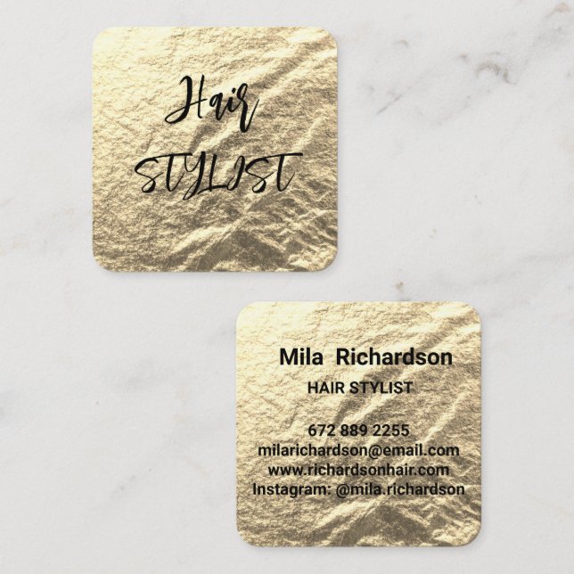 Carte de visite carré d'élégance de feuille d'or (Devant / Derrière)