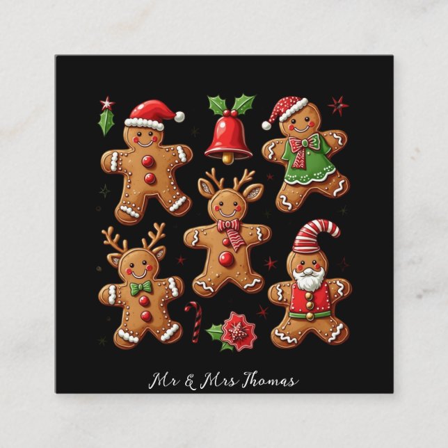 Carte De Visite Carré Délicieux Doodle de pain d'épices Cookies Festive (Devant)