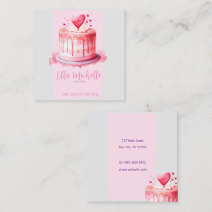 Carte De Visite Carré délicieux gâteau rose