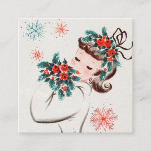 Carte De Visite Carré demoiselle de Noël rétro
