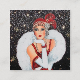 Carte De Visite Carré demoiselle de Noël rétro art déco