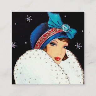 Carte De Visite Carré demoiselle de Noël rétro art déco