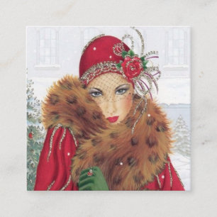 Carte De Visite Carré demoiselle de Noël rétro art déco