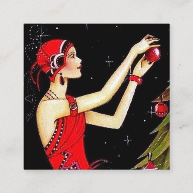 Carte De Visite Carré demoiselle de Noël rétro art déco (Devant)