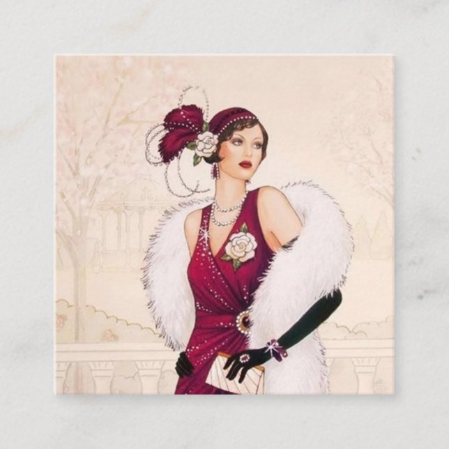 Carte De Visite Carré demoiselle de Noël rétro art déco (Devant)