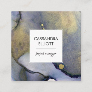 Carte De Visite Carré Denim Abstrait Blue & Gold Alcohol Enk Liquid Art
