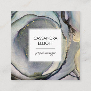 Carte De Visite Carré Denim Abstrait Blue & Gold Alcohol Enk Liquid Art