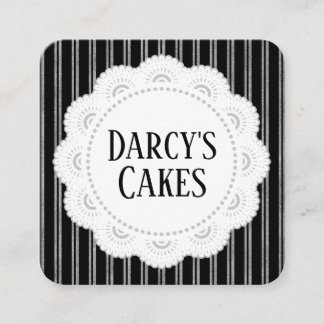 Carte De Visite Carré Dentelle Noire Argent Et Gâteaux