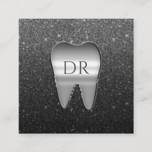 Carte De Visite Carré Dentist Metal Tooth Logo Black Parties scintillant