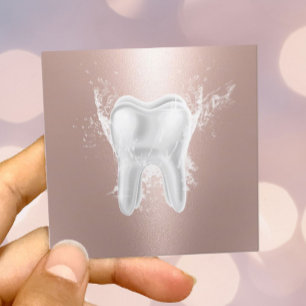 Carte De Visite Carré Dentist Tooth Moderne Rose Gold Dental Clinique de