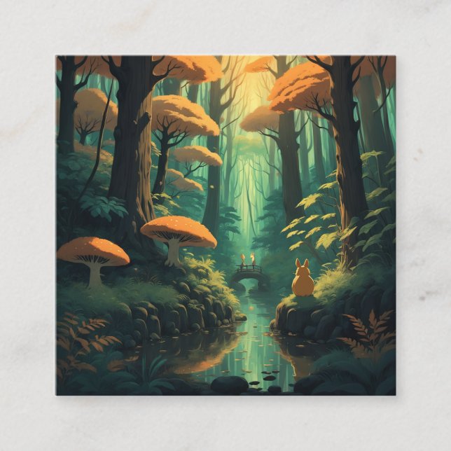 Carte De Visite Carré Dépôt d'une forêt paisible et enchanteresse illumi (Devant)