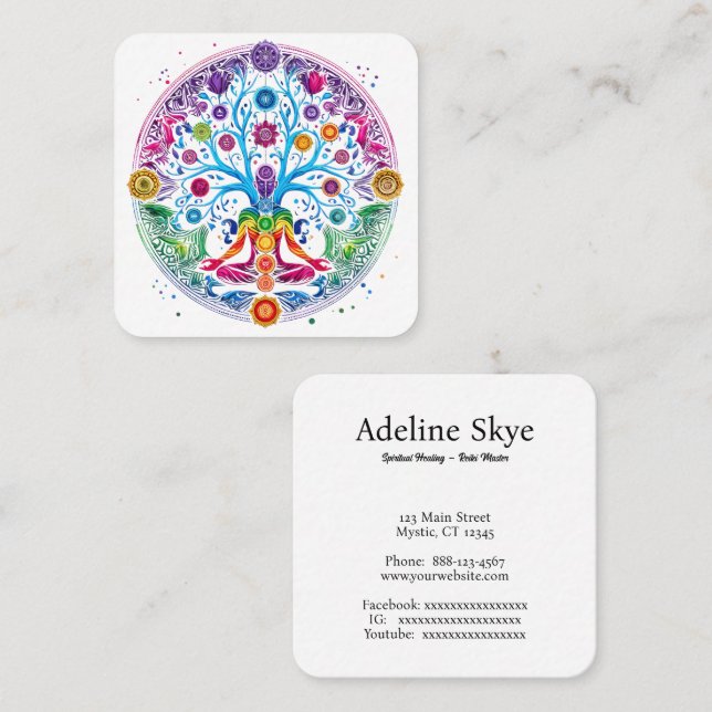 Carte De Visite Carré Design Chakra (Devant / Derrière)