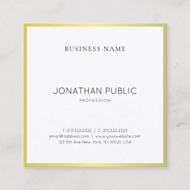 Carte De Visite Carré Design professionnel élégant Or Plaine Luxe (Devant)