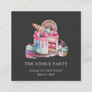 Carte De Visite Carré Desserts modernes Pâtisserie Chef Baker Aquarelle 