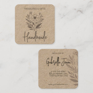 Carte De Visite Carré Dessin de fleurs Artisanat artisanal Papier Kraft
