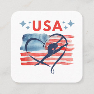 Carte De Visite Carré Dessin de gymnastique de drapeau américain patriot