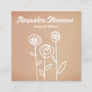 Carte De Visite Carré Dessin facile des fleurs d'or Roses
