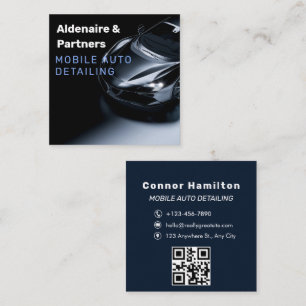 Carte De Visite Carré Détail auto noir, Réparation automatique Code qr n