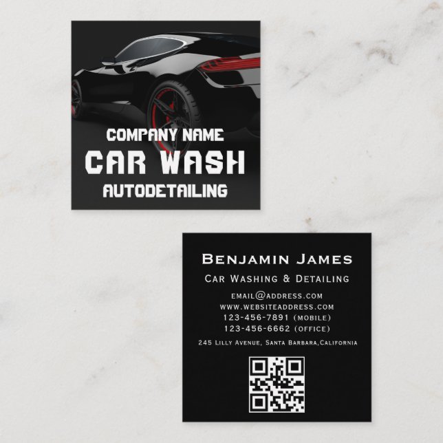 Carte De Visite Carré Détail automatique Code QR du lavage de voiture (Devant / Derrière)