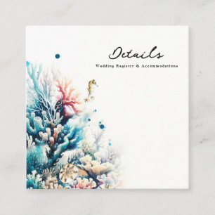 Carte De Visite Carré Détails de mariage à l'aquarelle Corail Ocean Spla