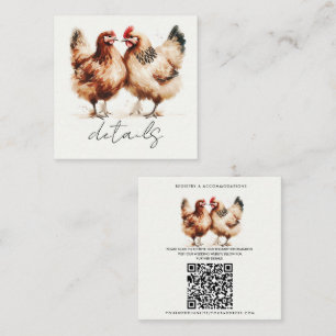 Carte De Visite Carré Détails de mariage à l'aquarelle de poules brunes