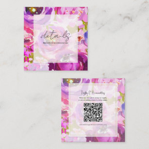 Carte De Visite Carré Détails de mariage floral vibrant de teintes roses