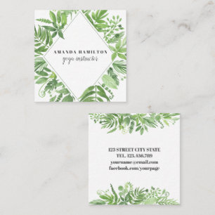 Carte De Visite Carré Diamant moderne Aquarelle vert pâle feuillage