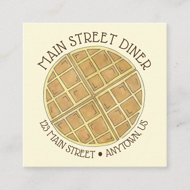 Carte De Visite Carré Diner de gaufre belge Brunch Restaurant Chef (Devant)